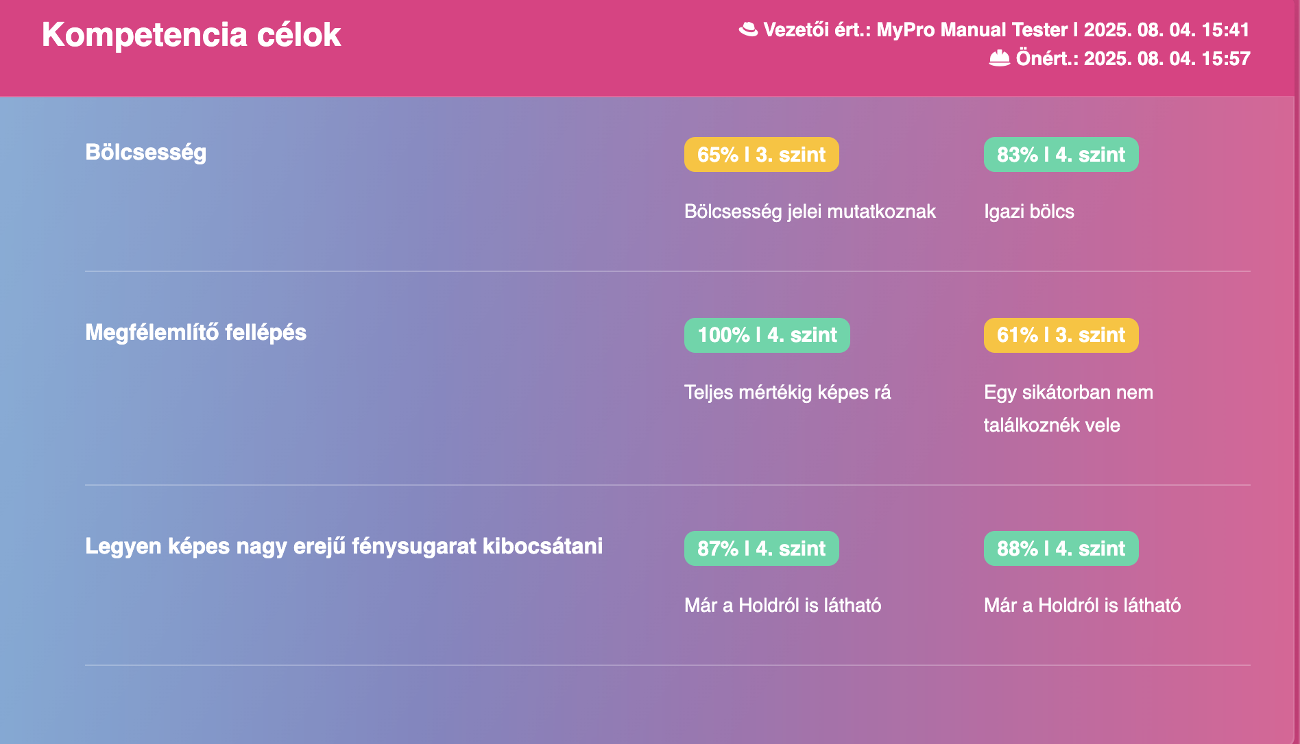 Átlátható riport felület vezetőknek és HR szakembereknek